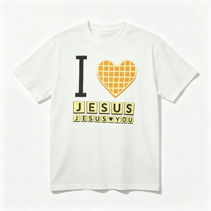 I Love Jesus Jesus Love You Waffle Comfort  Shirt, Bryce Crawford Merch, Christian Apparel Graphic Tee, Funny Christian Breakfast T-shirt, Unisex Casual 100% Cotton  Inspirational Quote TShirt, TikTok Viral Unisex