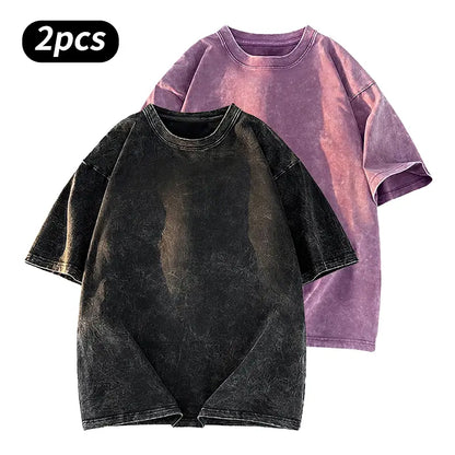 Washed Five-point Sleeve Pure Cotton Retro Crew Neck T-Shirt, Men's Summer Tee for Daily Wear, Running & Sports