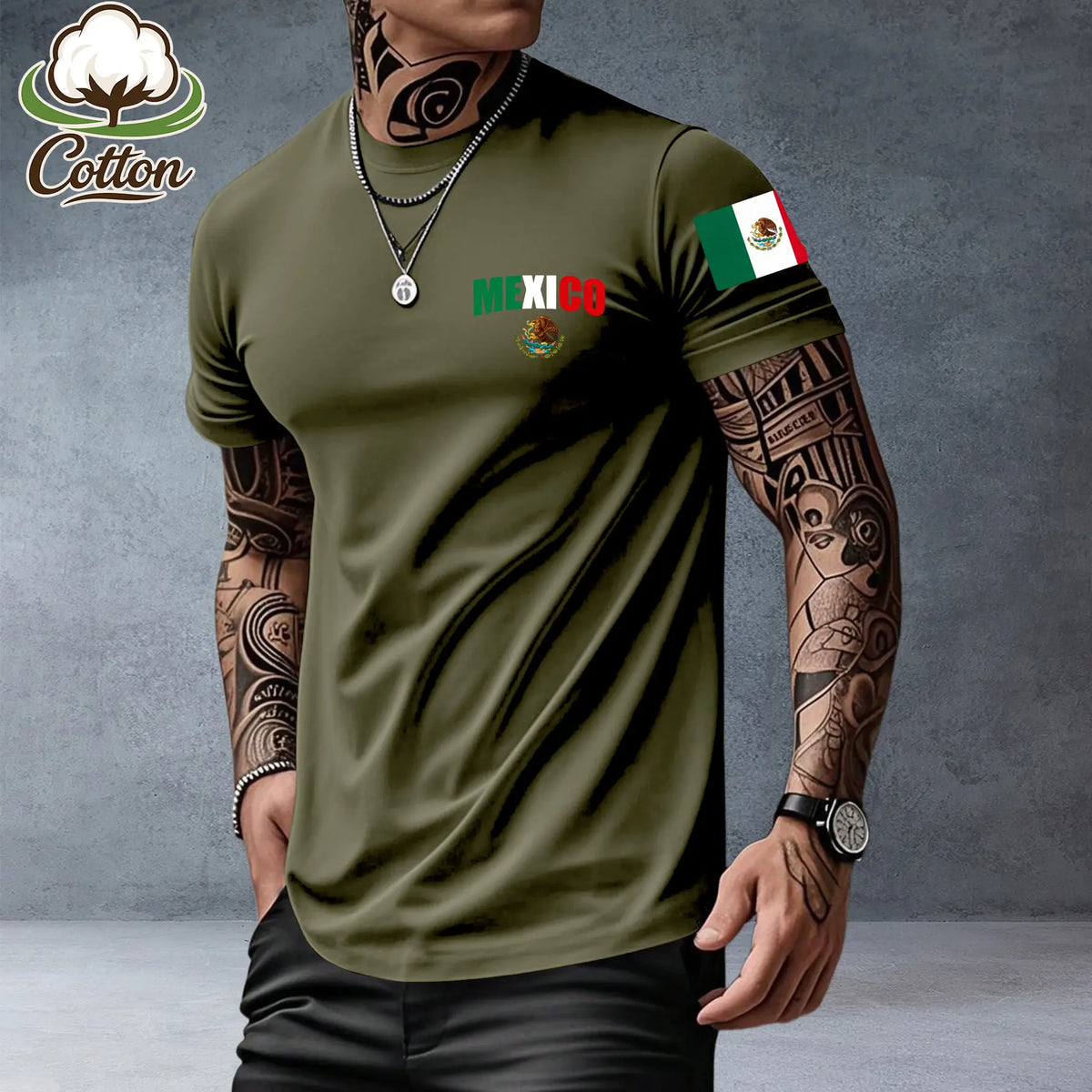 Men’s heavyweight summer loose-fit cotton short-sleeve T-shirt with Mexican-themed print. Trendy, fashionable casual athletic top for men—perfect for summer outfits; a great gift for a boyfriend or brother; suitable for streetwear, commuting, outdoor acti