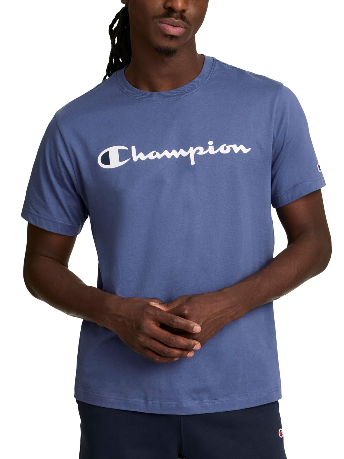 Champion Men's Graphic Short Sleeve T-Shirt, Standard Fit, Classic Script Logo, Midweight 100% Cotton