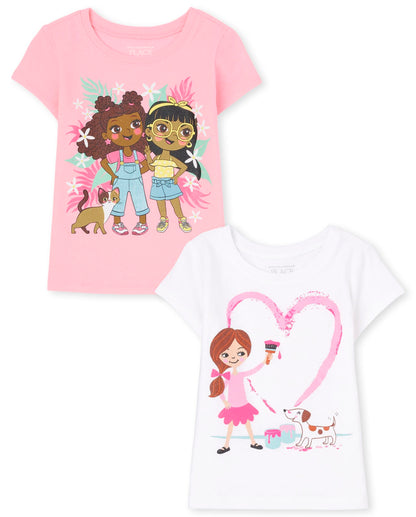 The Children's Place Baby Girls' and Toddler Unicorns,Butterflies,Trends Short Sleeve Graphic T-Shirts,3 Pack
