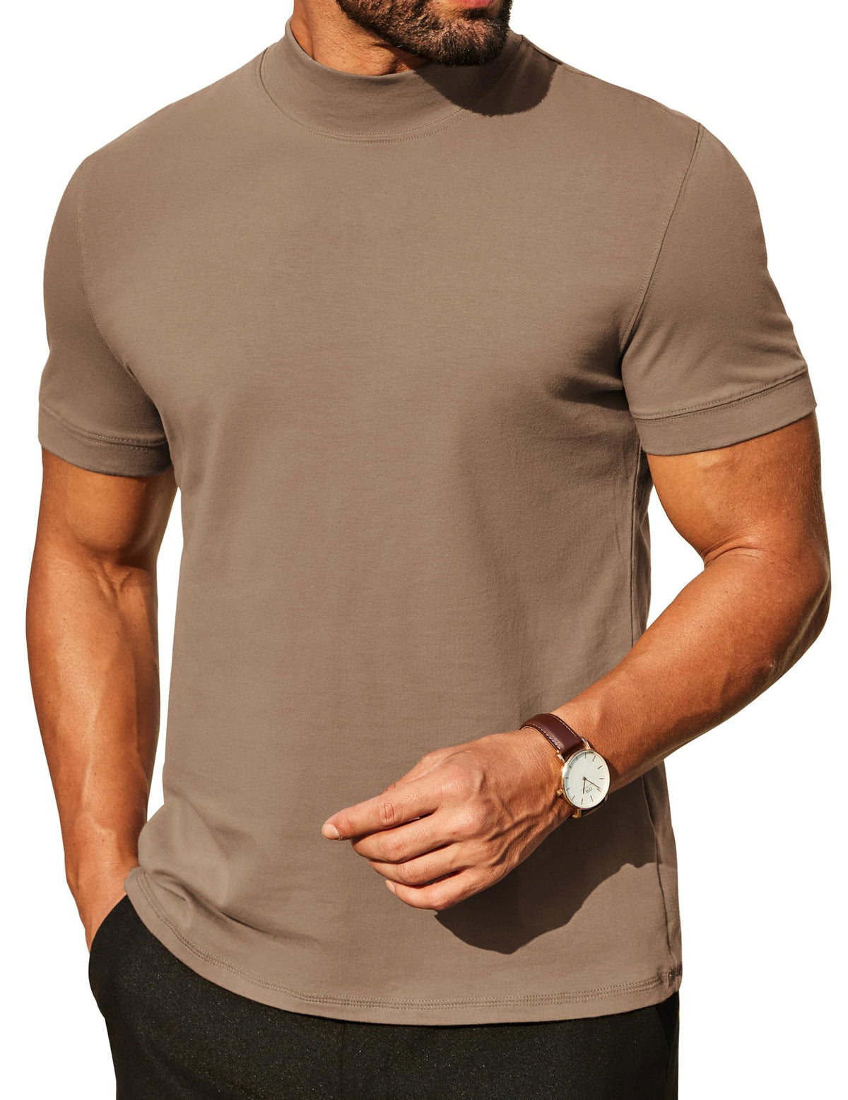 COOFANDY Mens Mock Turtleneck Shirts Casual Premium Cotton Short Sleeve Shirt Basic Half Neck T-Shirts