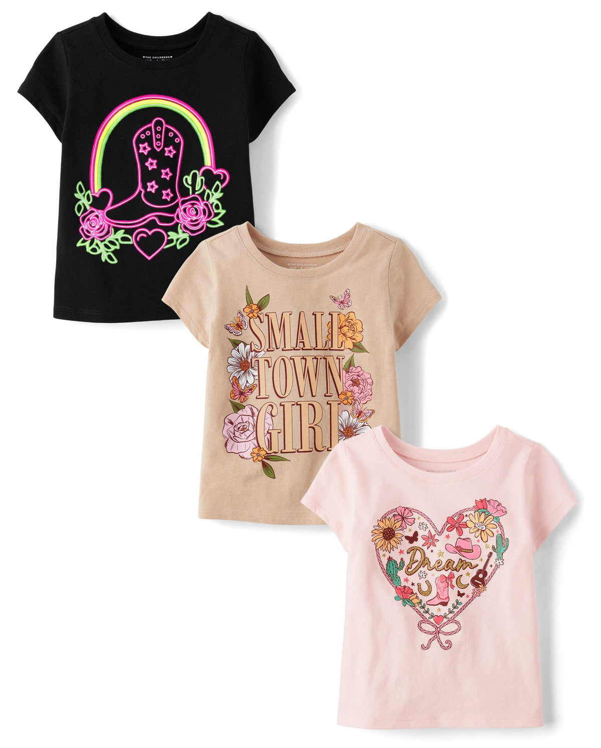 The Children's Place Baby Girls' and Toddler Unicorns,Butterflies,Trends Short Sleeve Graphic T-Shirts,3 Pack