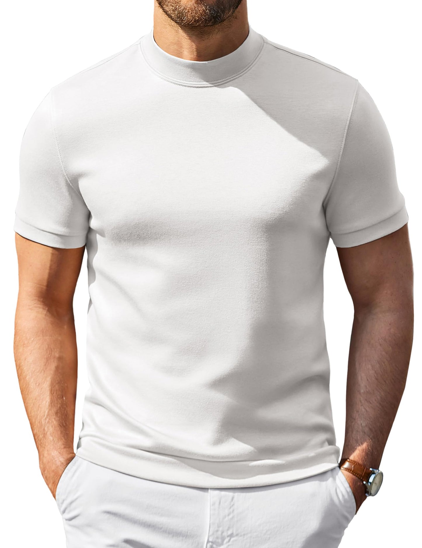 COOFANDY Men's Short Sleeve Mock Neck Pullover Sweaters Casual Stylish Slim Fit Basic Top Silk-Like Fabric