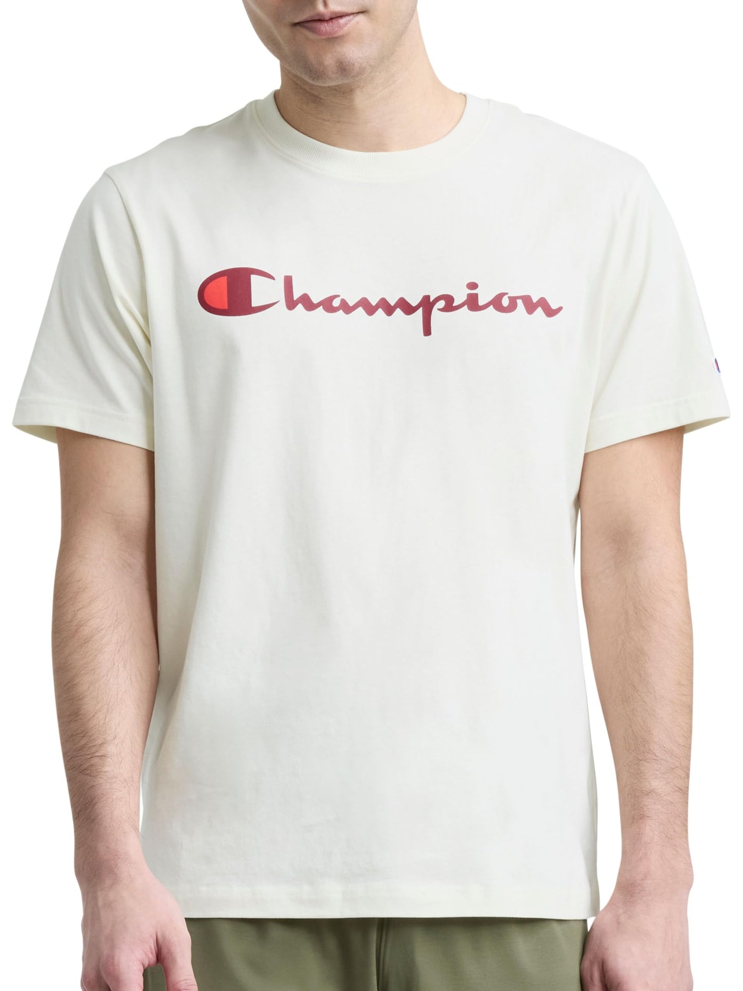 Champion Men's Graphic Short Sleeve T-Shirt, Standard Fit, Classic Script Logo, Midweight 100% Cotton