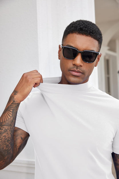 COOFANDY Mens Mock Turtleneck Shirts Casual Premium Cotton Short Sleeve Shirt Basic Half Neck T-Shirts
