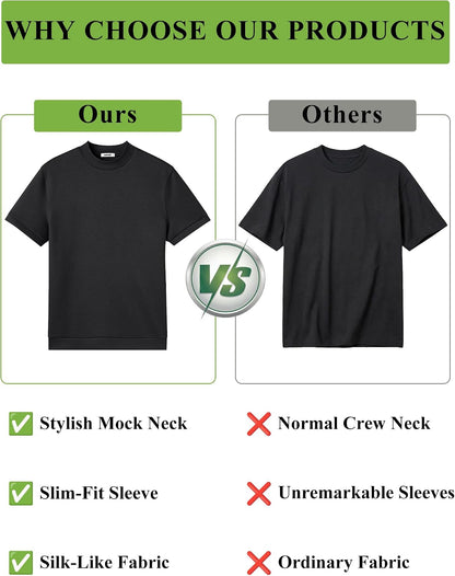 COOFANDY Men's Short Sleeve Mock Neck Pullover Sweaters Casual Stylish Slim Fit Basic Top Silk-Like Fabric