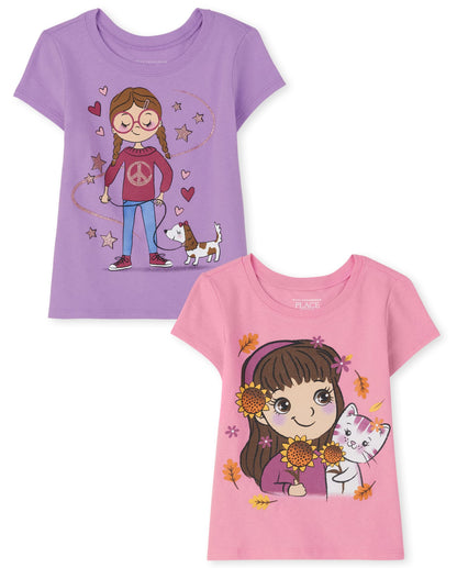 The Children's Place Baby Girls' and Toddler Unicorns,Butterflies,Trends Short Sleeve Graphic T-Shirts,3 Pack