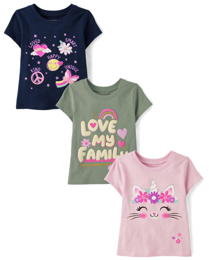 The Children's Place Baby Girls' and Toddler Unicorns,Butterflies,Trends Short Sleeve Graphic T-Shirts,3 Pack