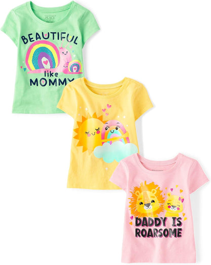 The Children's Place Baby Girls' and Toddler Unicorns,Butterflies,Trends Short Sleeve Graphic T-Shirts,3 Pack