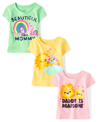 The Children's Place Baby Girls' and Toddler Unicorns,Butterflies,Trends Short Sleeve Graphic T-Shirts,3 Pack