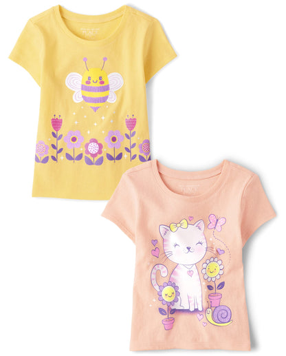 The Children's Place Baby Girls' and Toddler Unicorns,Butterflies,Trends Short Sleeve Graphic T-Shirts,3 Pack