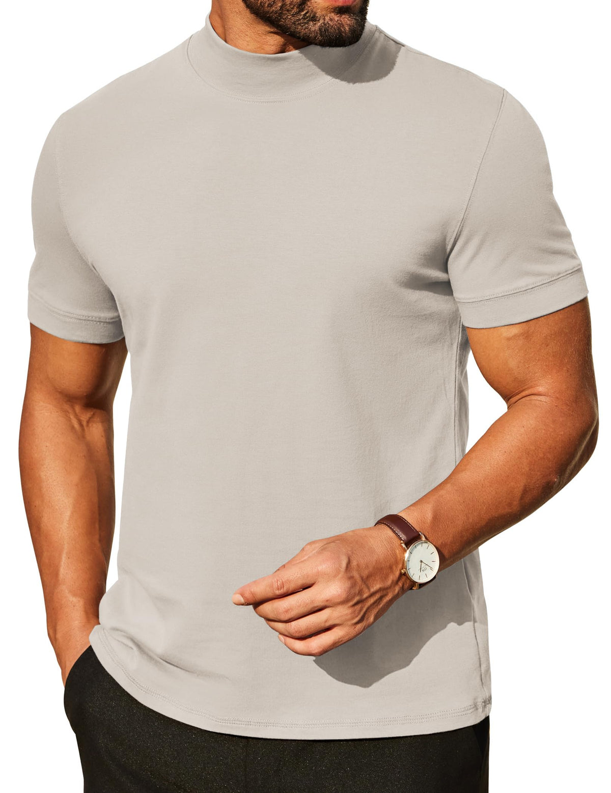 COOFANDY Mens Mock Turtleneck Shirts Casual Premium Cotton Short Sleeve Shirt Basic Half Neck T-Shirts