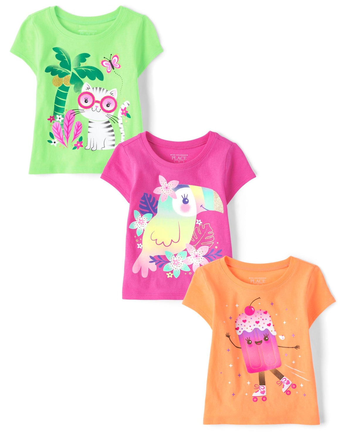 The Children's Place Baby Girls' and Toddler Unicorns,Butterflies,Trends Short Sleeve Graphic T-Shirts,3 Pack