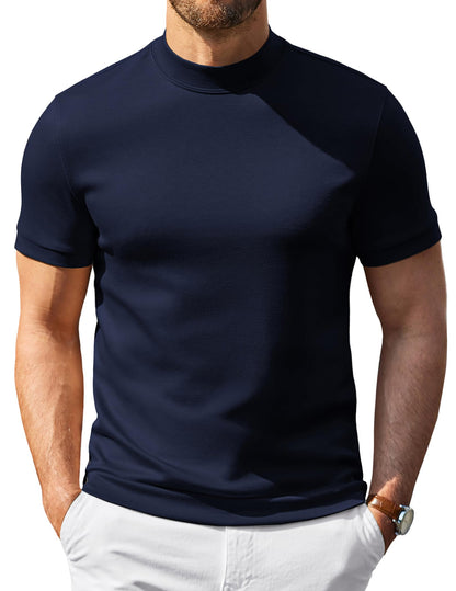 COOFANDY Men's Short Sleeve Mock Neck Pullover Sweaters Casual Stylish Slim Fit Basic Top Silk-Like Fabric