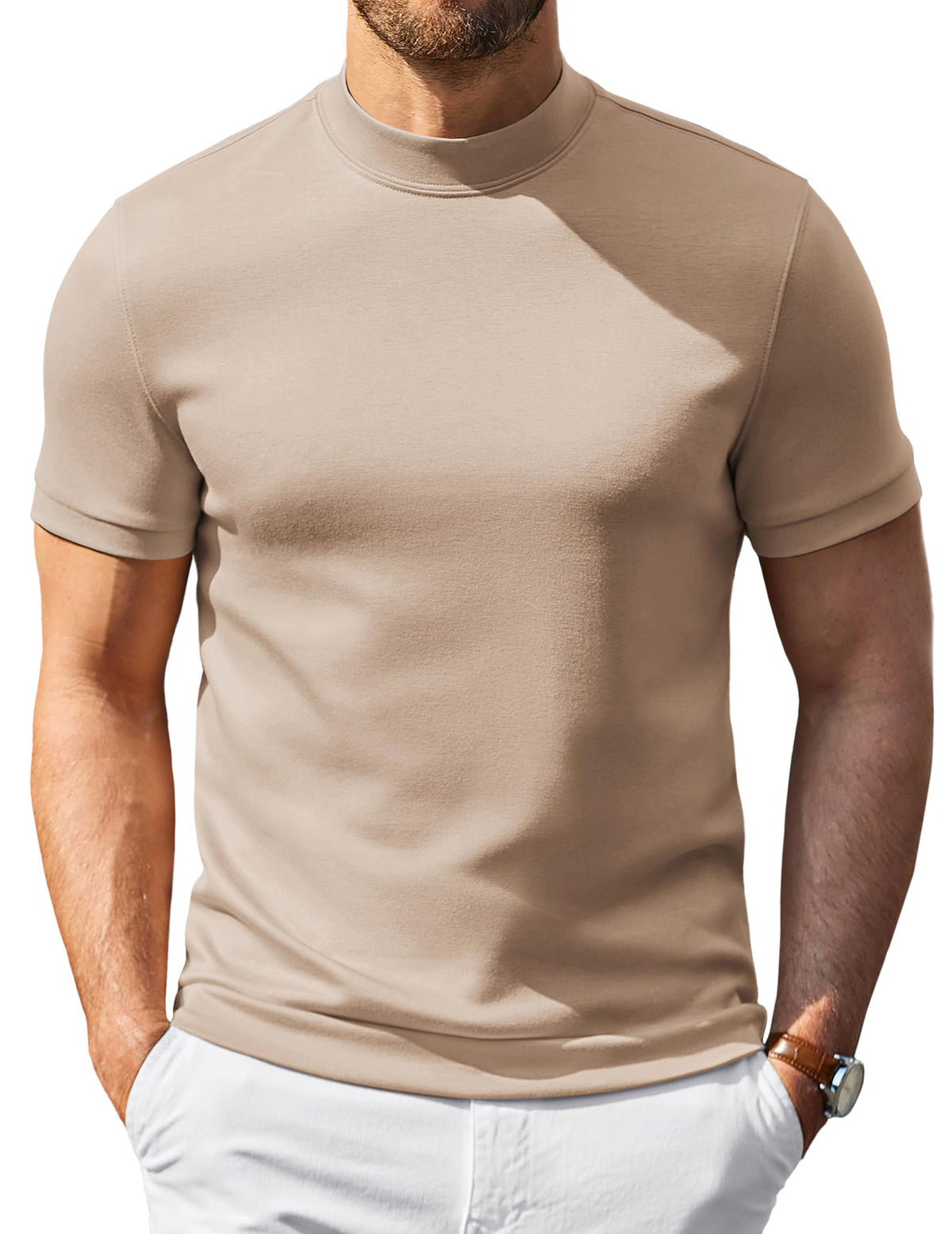 COOFANDY Men's Short Sleeve Mock Neck Pullover Sweaters Casual Stylish Slim Fit Basic Top Silk-Like Fabric