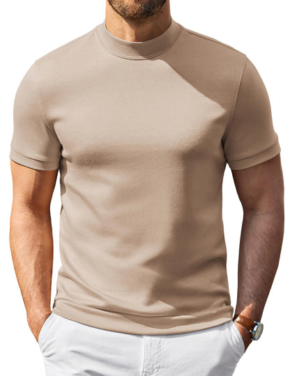 COOFANDY Men's Short Sleeve Mock Neck Pullover Sweaters Casual Stylish Slim Fit Basic Top Silk-Like Fabric