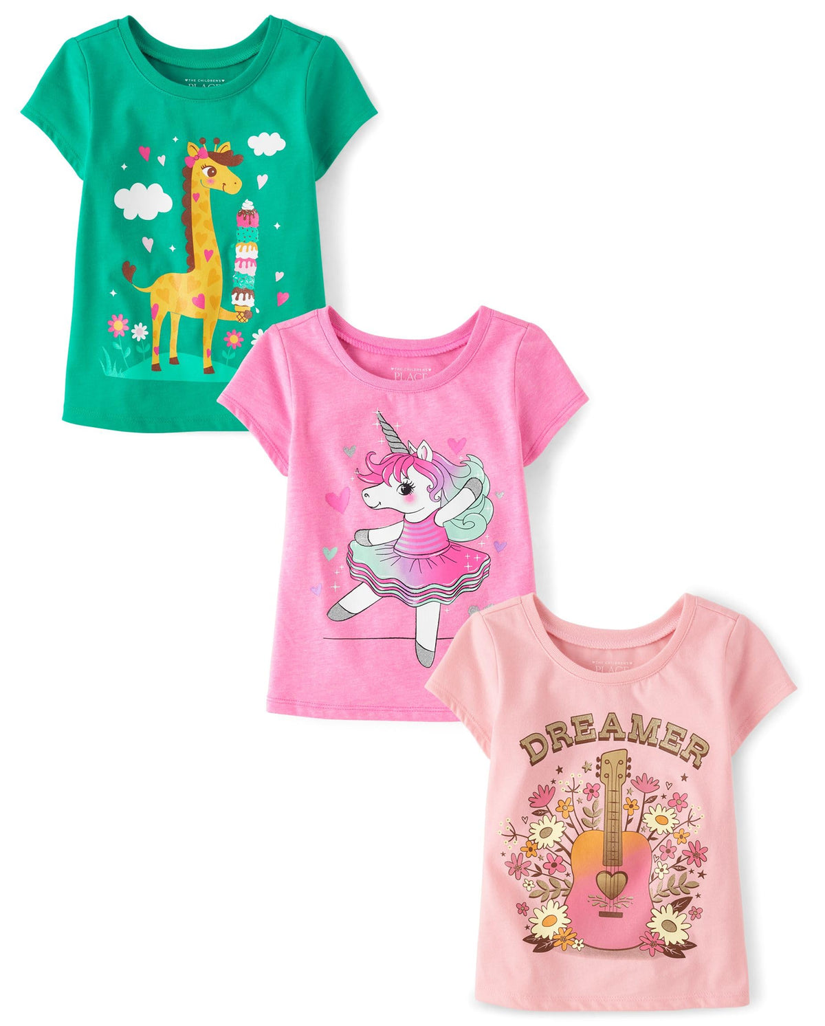 The Children's Place Baby Girls' and Toddler Unicorns,Butterflies,Trends Short Sleeve Graphic T-Shirts,3 Pack