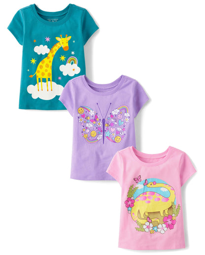 The Children's Place Baby Girls' and Toddler Unicorns,Butterflies,Trends Short Sleeve Graphic T-Shirts,3 Pack