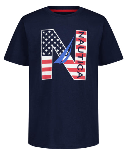 Nautica Boys' Short Sleeve J-Class Logo Crew Neck T-Shirt, Soft, Comfortable, Relaxed Fit
