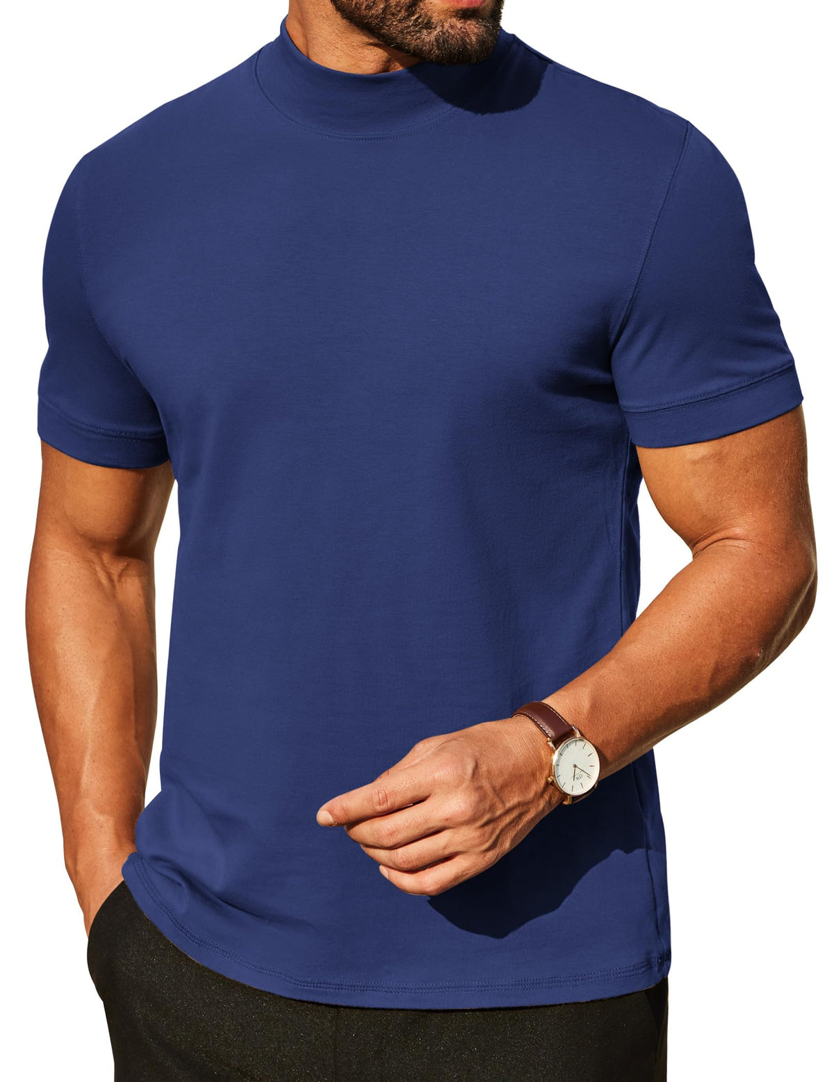 COOFANDY Mens Mock Turtleneck Shirts Casual Premium Cotton Short Sleeve Shirt Basic Half Neck T-Shirts