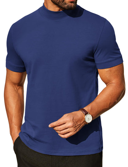 COOFANDY Mens Mock Turtleneck Shirts Casual Premium Cotton Short Sleeve Shirt Basic Half Neck T-Shirts