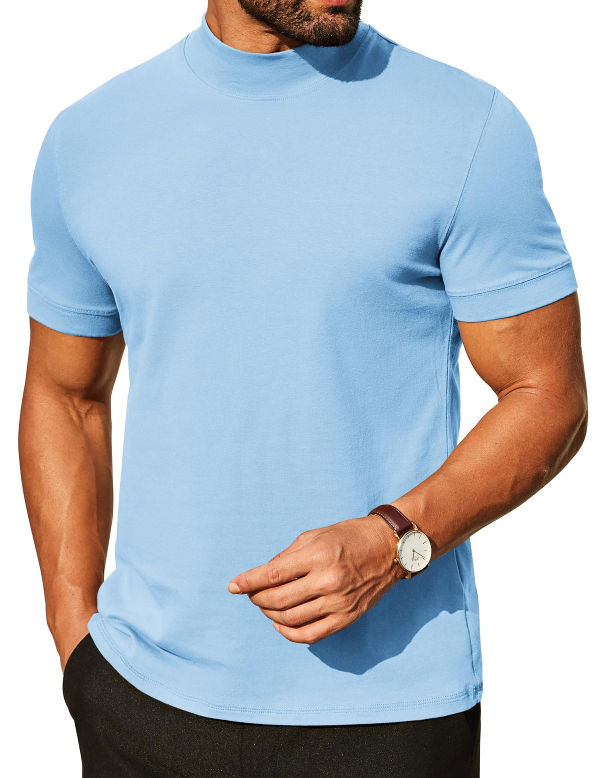 COOFANDY Mens Mock Turtleneck Shirts Casual Premium Cotton Short Sleeve Shirt Basic Half Neck T-Shirts