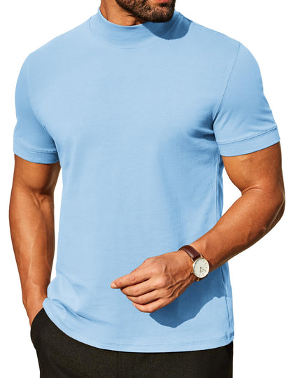 COOFANDY Mens Mock Turtleneck Shirts Casual Premium Cotton Short Sleeve Shirt Basic Half Neck T-Shirts