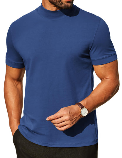 COOFANDY Mens Mock Turtleneck Shirts Casual Premium Cotton Short Sleeve Shirt Basic Half Neck T-Shirts
