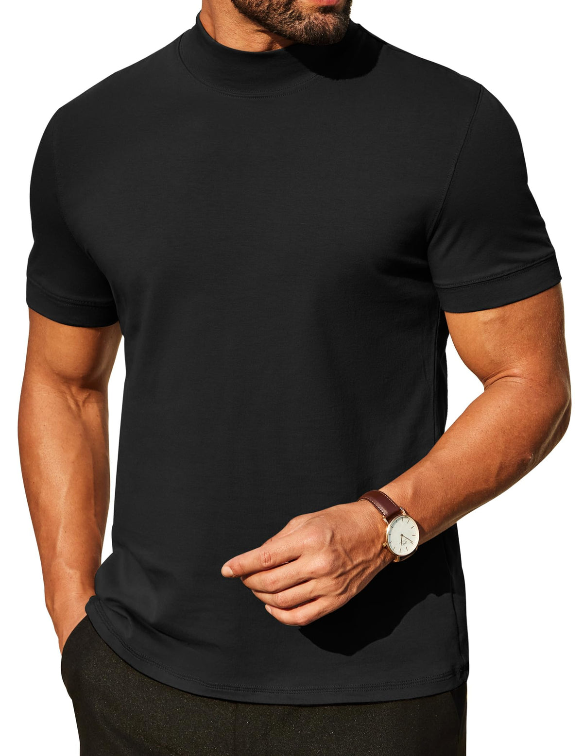 COOFANDY Mens Mock Turtleneck Shirts Casual Premium Cotton Short Sleeve Shirt Basic Half Neck T-Shirts