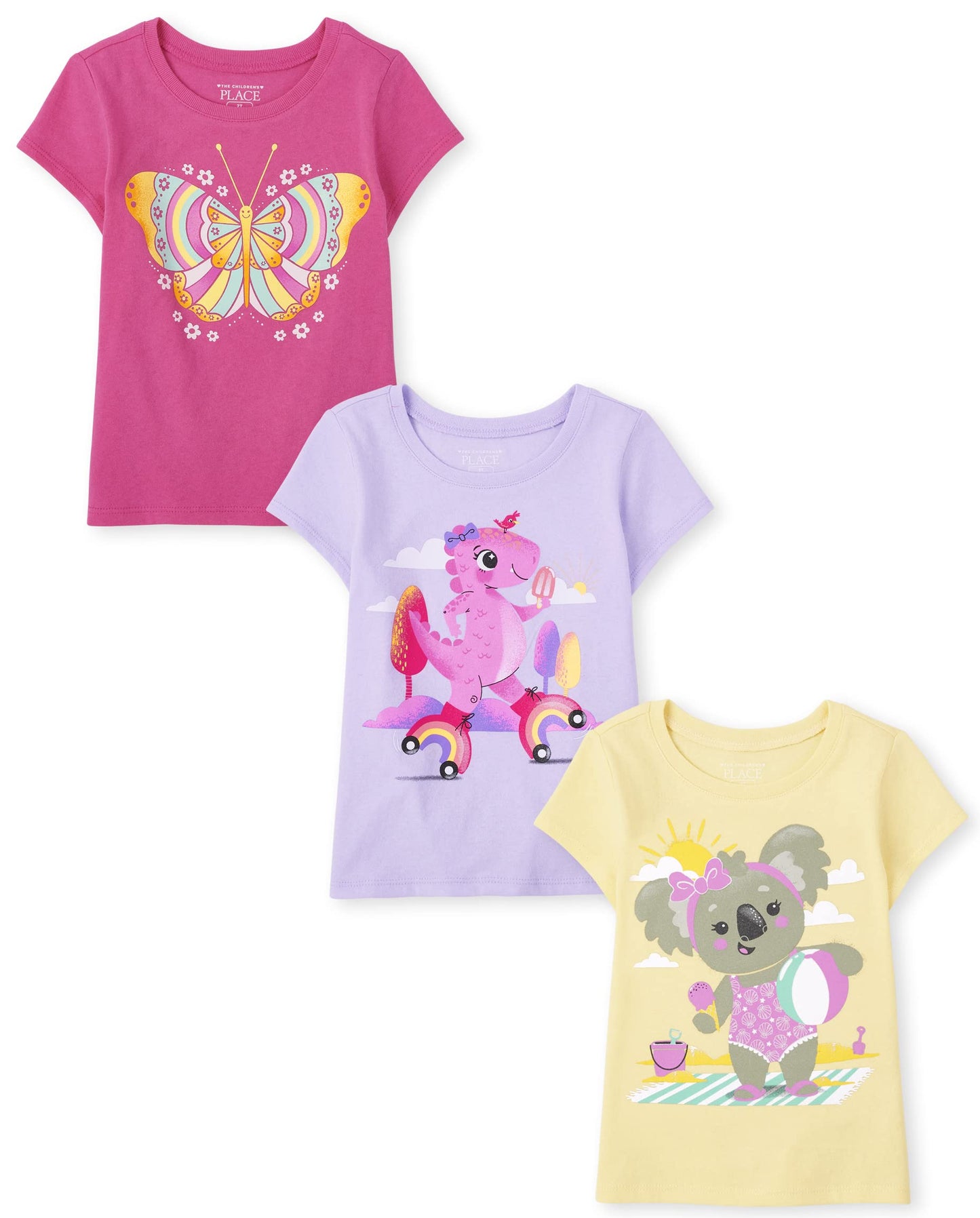 The Children's Place Baby Girls' and Toddler Unicorns,Butterflies,Trends Short Sleeve Graphic T-Shirts,3 Pack