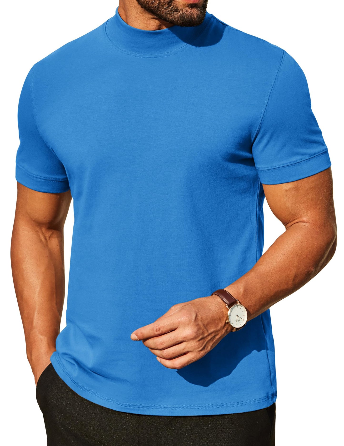 COOFANDY Mens Mock Turtleneck Shirts Casual Premium Cotton Short Sleeve Shirt Basic Half Neck T-Shirts