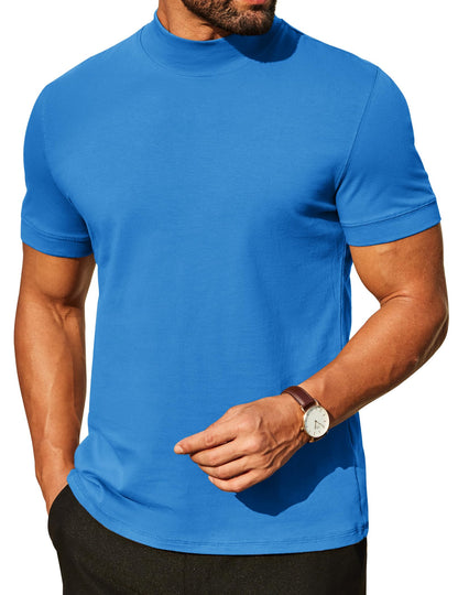 COOFANDY Mens Mock Turtleneck Shirts Casual Premium Cotton Short Sleeve Shirt Basic Half Neck T-Shirts