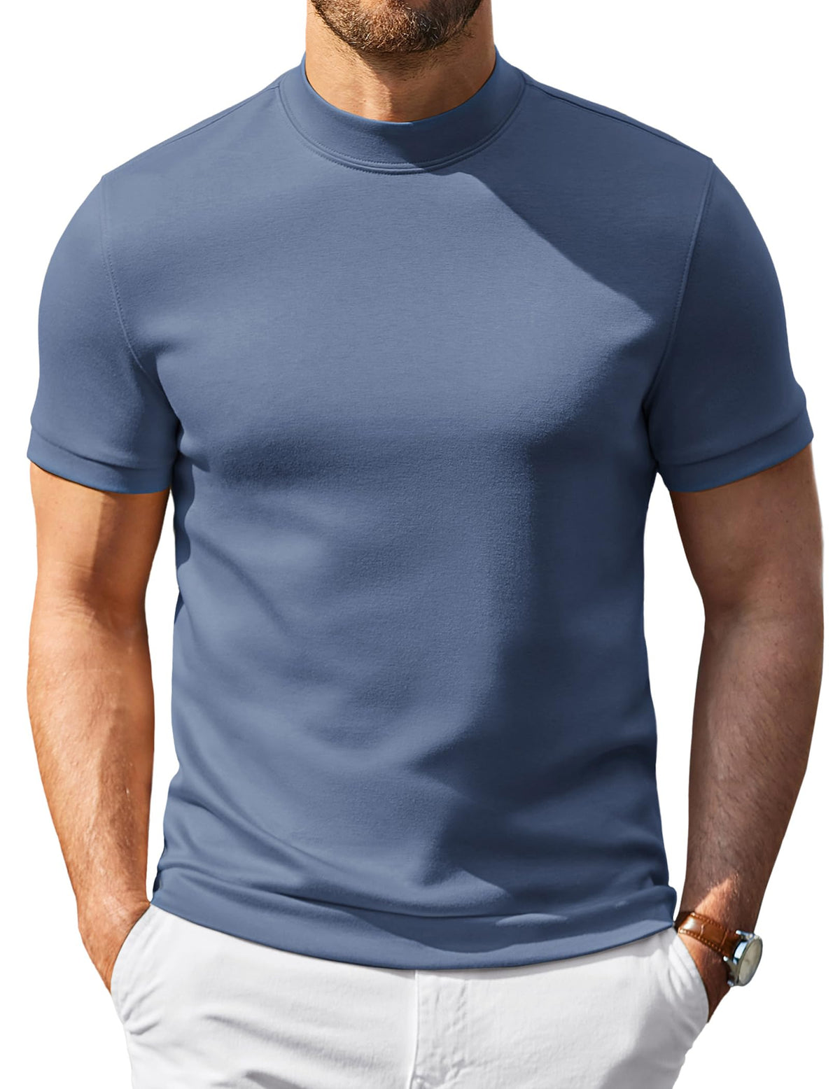 COOFANDY Men's Short Sleeve Mock Neck Pullover Sweaters Casual Stylish Slim Fit Basic Top Silk-Like Fabric