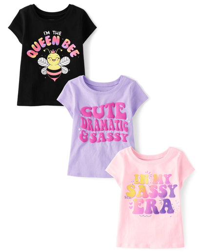 The Children's Place Baby Girls' and Toddler Unicorns,Butterflies,Trends Short Sleeve Graphic T-Shirts,3 Pack