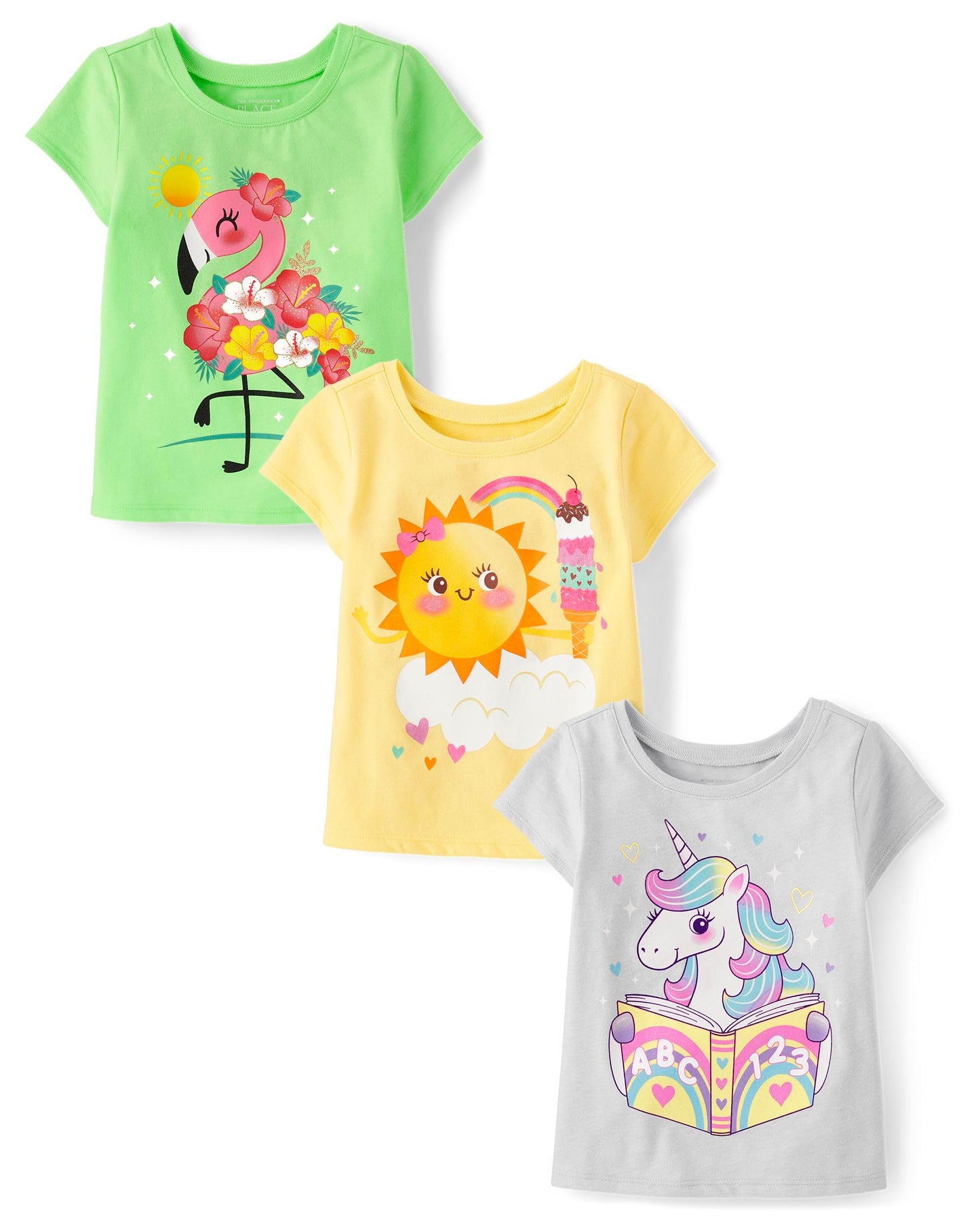 The Children's Place Baby Girls' and Toddler Unicorns,Butterflies,Trends Short Sleeve Graphic T-Shirts,3 Pack