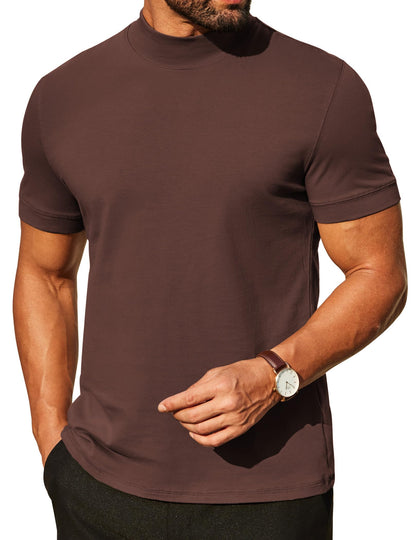 COOFANDY Mens Mock Turtleneck Shirts Casual Premium Cotton Short Sleeve Shirt Basic Half Neck T-Shirts