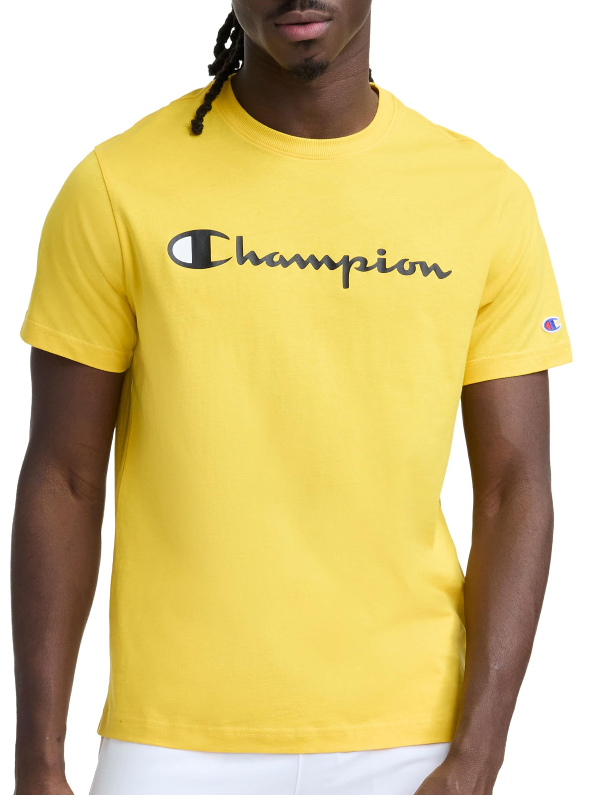Champion Men's Graphic Short Sleeve T-Shirt, Standard Fit, Classic Script Logo, Midweight 100% Cotton
