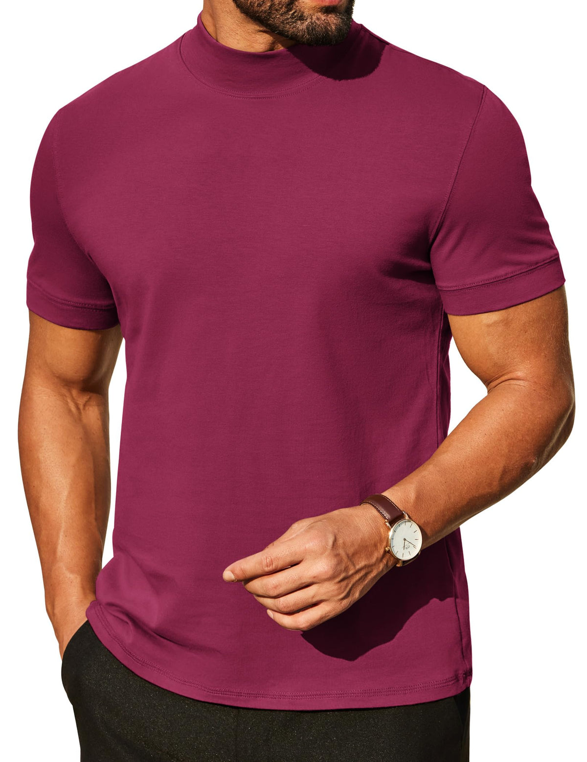 COOFANDY Mens Mock Turtleneck Shirts Casual Premium Cotton Short Sleeve Shirt Basic Half Neck T-Shirts