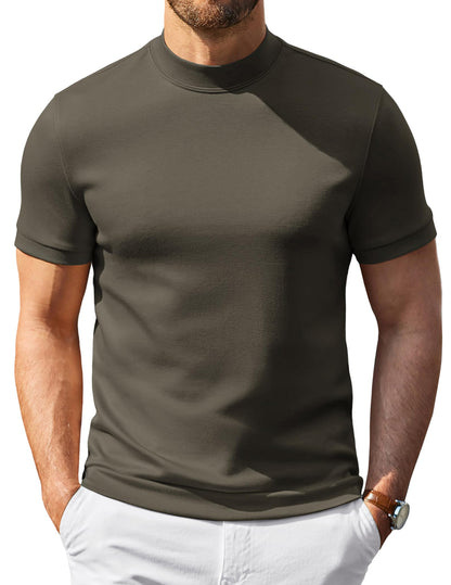 COOFANDY Men's Short Sleeve Mock Neck Pullover Sweaters Casual Stylish Slim Fit Basic Top Silk-Like Fabric