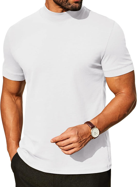 COOFANDY Mens Mock Turtleneck Shirts Casual Premium Cotton Short Sleeve Shirt Basic Half Neck T-Shirts