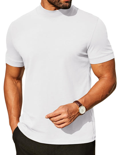 COOFANDY Mens Mock Turtleneck Shirts Casual Premium Cotton Short Sleeve Shirt Basic Half Neck T-Shirts