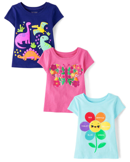 The Children's Place Baby Girls' and Toddler Unicorns,Butterflies,Trends Short Sleeve Graphic T-Shirts,3 Pack