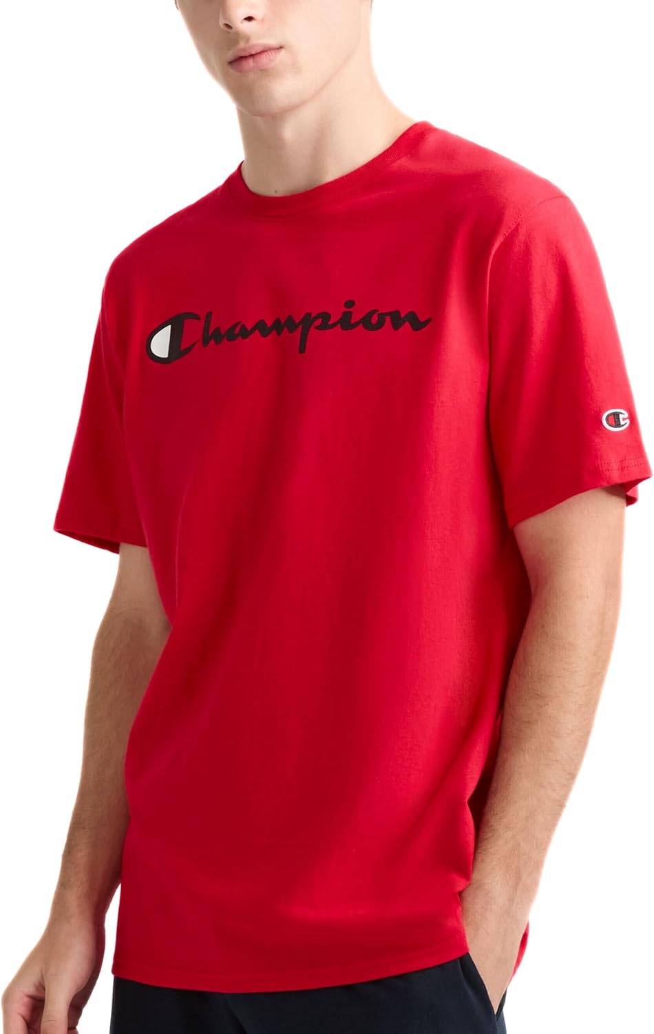 Champion Men's Graphic Short Sleeve T-Shirt, Standard Fit, Classic Script Logo, Midweight 100% Cotton
