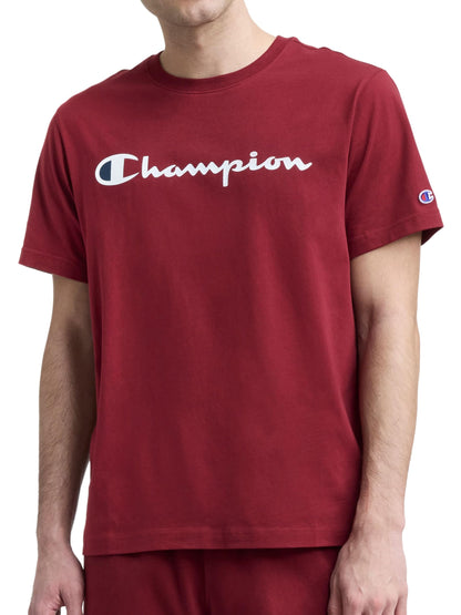 Champion Men's Graphic Short Sleeve T-Shirt, Standard Fit, Classic Script Logo, Midweight 100% Cotton