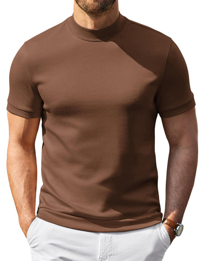 COOFANDY Men's Short Sleeve Mock Neck Pullover Sweaters Casual Stylish Slim Fit Basic Top Silk-Like Fabric