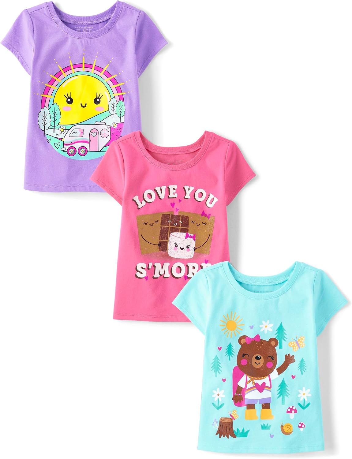 The Children's Place Baby Girls' and Toddler Unicorns,Butterflies,Trends Short Sleeve Graphic T-Shirts,3 Pack