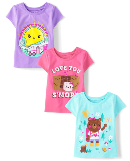 The Children's Place Baby Girls' and Toddler Unicorns,Butterflies,Trends Short Sleeve Graphic T-Shirts,3 Pack