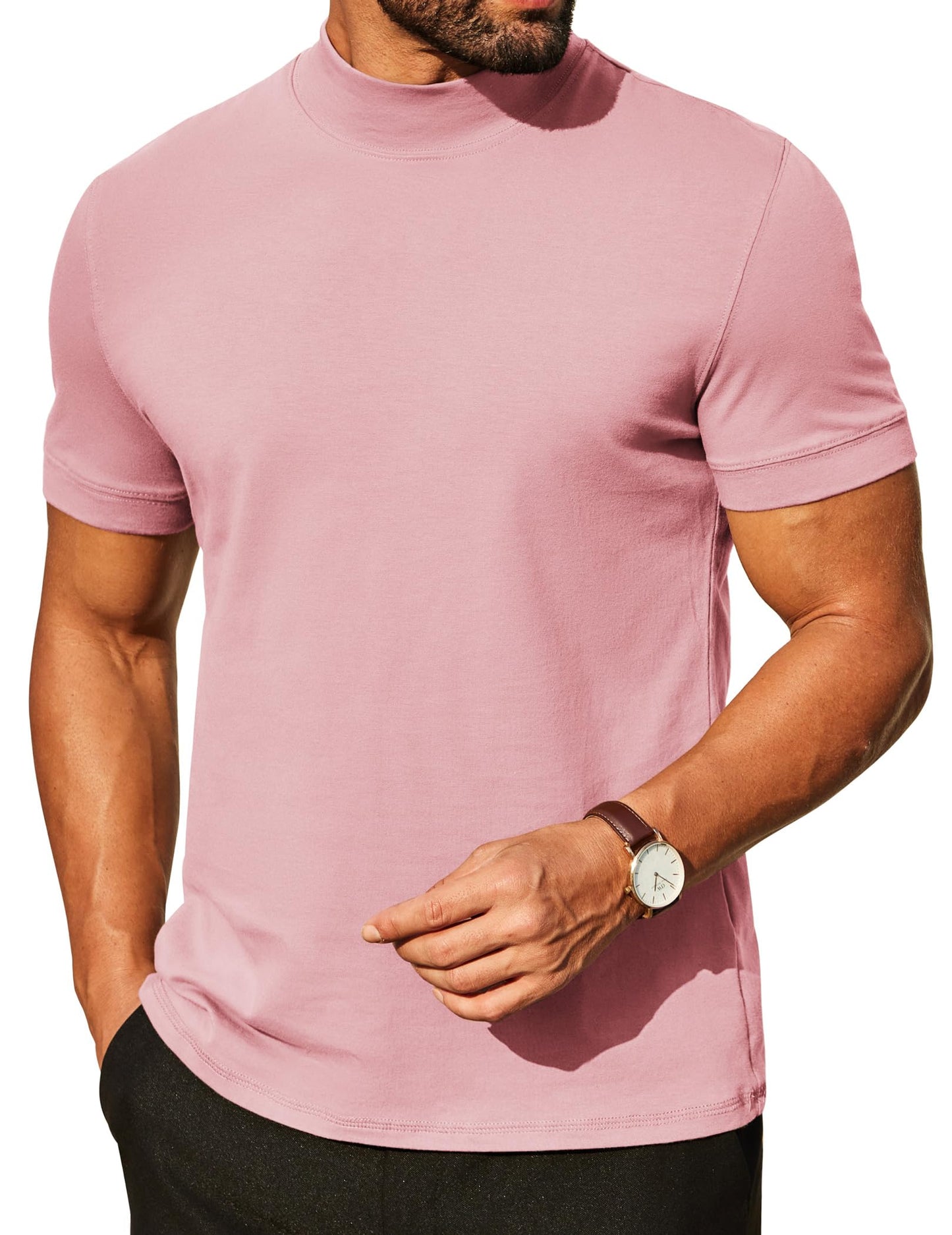 COOFANDY Mens Mock Turtleneck Shirts Casual Premium Cotton Short Sleeve Shirt Basic Half Neck T-Shirts