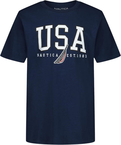 Nautica Boys' Short Sleeve J-Class Logo Crew Neck T-Shirt, Soft, Comfortable, Relaxed Fit